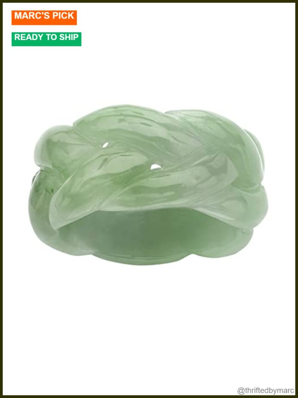 Genuine Green Jade Braided Eternity Ring Size 6 Wedding Band